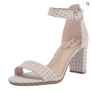 LifeStride Block Heel Gingham Plaid Cream & Beige Sandals New Size 9